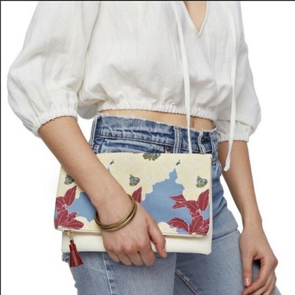 Rachel Pally floral white fold down zipper clutch